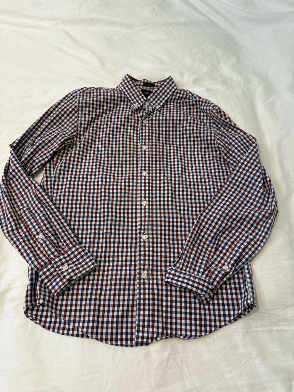 J. Crew Men's Red, Navy & White Gingham Button-Down Shirt